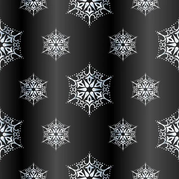 Delikátní Zimní Vzorek Podrobným Designem Stříbrného Listí Pozadí Antracitem Grafika — Stockový vektor