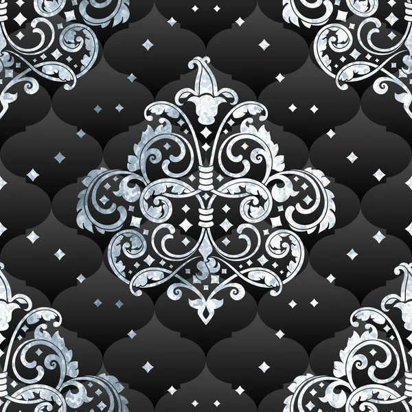 Viktoriánský Vzor Podrobným Designem Stříbrného Listí Pozadí Antracitem Grafika Seskupena — Stockový vektor