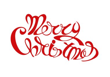 Kış tatili. Neşeli Noel el yazısı kırmızı üzerinde yazıt açık renkli. El yazı çekilmiş.