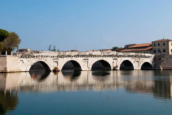 Αρχαία Γέφυρα Ρωμαϊκών Τιβέριος Στο Ρίμινι Ιταλία — Φωτογραφία Αρχείου
