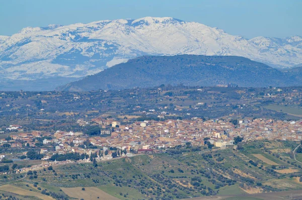 View Mazzarino Barrafranca Madonie Mountains Background Sicily Italy Europe — Stockfoto
