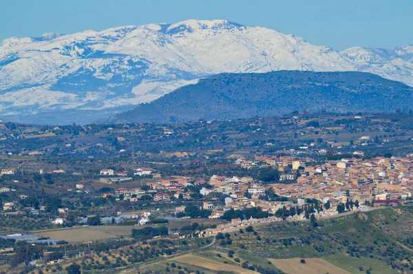 Vue Mazzarino Barrafranca Avec Les Montagnes Madonie Arrière Plan Sicile — Photo