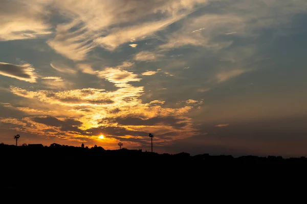 Wunderschöner Sonnenaufgang Über Mazzarino Caltanissetta Sizilien Italien Europa Silhouettenlandschaft — Stockfoto