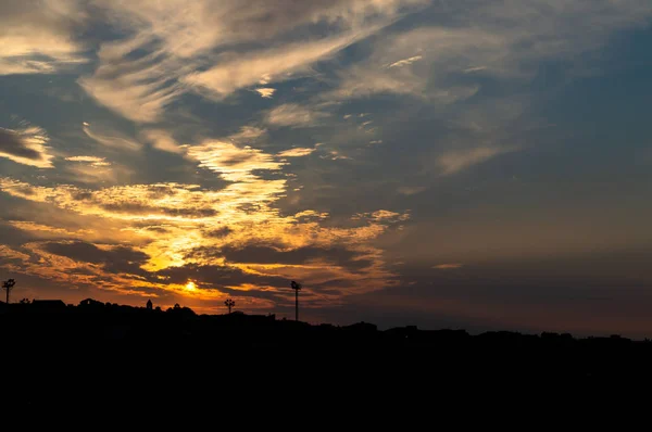 Wunderschöner Sonnenaufgang Über Mazzarino Caltanissetta Sizilien Italien Europa Silhouettenlandschaft — Stockfoto