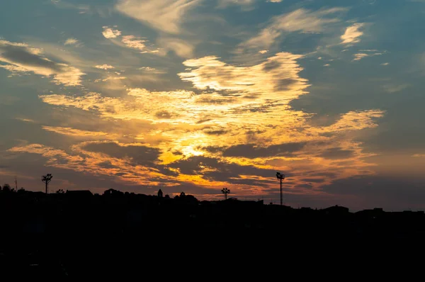 Maravilloso Amanecer Sobre Mazzarino Caltanissetta Sicilia Italia Europa Silueta Paisaje —  Fotos de Stock