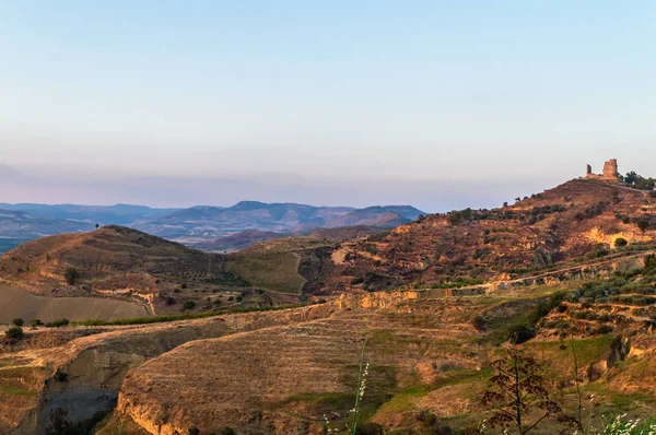 Belo Panorama Pôr Sol Mazzarino Caltanissetta Sicília Itália Europa — Fotografia de Stock