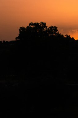 Çarpıcı Silhouette Sunset, Sicilya peyzaj, Italya, Avrupa