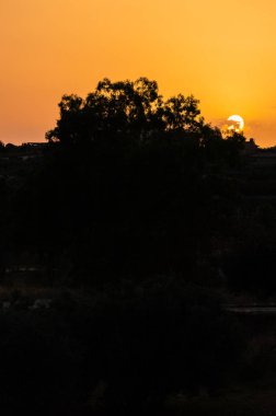 Çarpıcı Silhouette Sunset, Sicilya peyzaj, Italya, Avrupa
