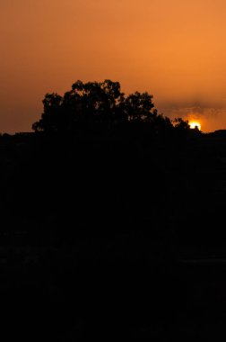 Çarpıcı Silhouette Sunset, Sicilya peyzaj, Italya, Avrupa