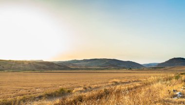 Sunset'te Güzel Sicilya Manzarası, Caltanissetta, Sicilya, İtalya, Avrupa