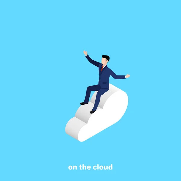 Man Business Suit Sits Cloud Isometric Image — Stock Vector