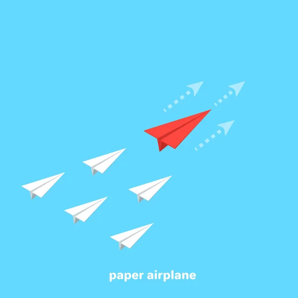 Aviones Papel Sobre Fondo Azul Competencia Empresarial Imagen Isométrica — Vector de stock