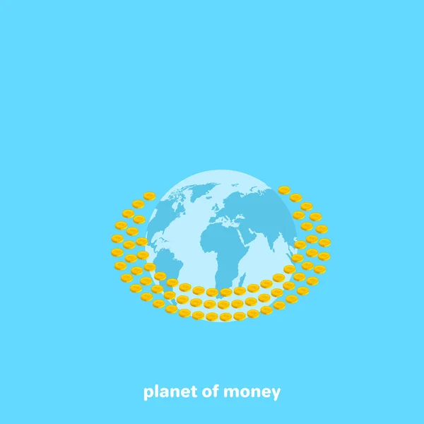 Dinero Órbita Tierra Imagen Isométrica — Vector de stock