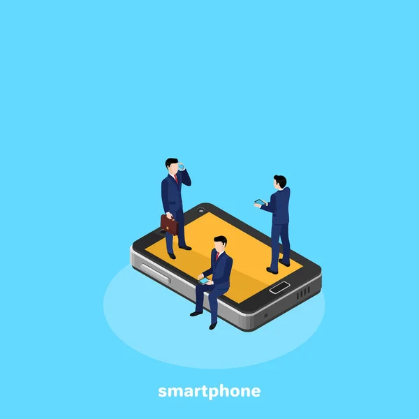 Menschen Business Anzügen Auf Einem Smartphone Isometrisches Bild — Stockvektor