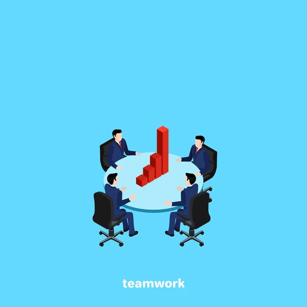 People Sitting Table Business Meeting Isometric Image — Stock Vector