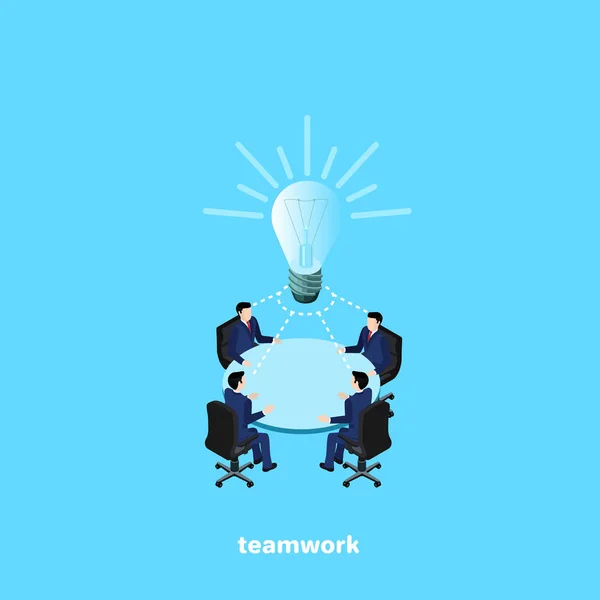 Επιχειρηματίες Εργάζονται Μια Ομάδα Για Δημιουργήσετε Μια Επιχειρηματική Ιδέα Μια — Διανυσματικό Αρχείο