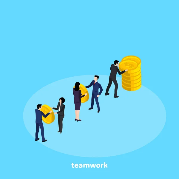 ビジネスの人々 に合ったチーム 等尺性のイメージでの作業 — ストックベクタ