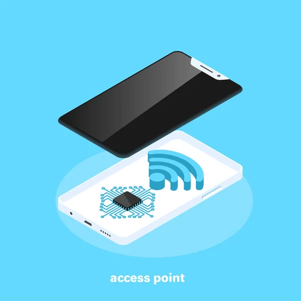 Πρόσβαση Σημείο Σύγχρονο Smartphone Και Ασύρματο Εικονίδιο Ισομετρική Εικόνας — Διανυσματικό Αρχείο