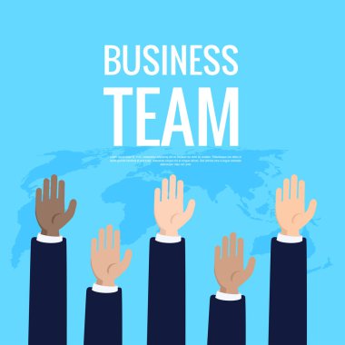 iş adamları mavi bir arka plan üzerinde eller yukarı