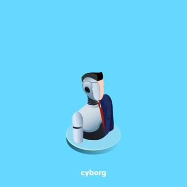 Cyborg simgesini bir yarım bir adam bir iş gibi görünüyor, takım elbise, izometrik görüntü