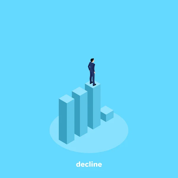 Man Kostym Står Diagrammet Innan Nedgången Isometrisk Avbildning — Stock vektor