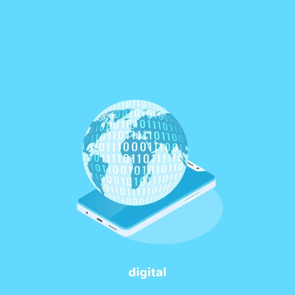 Globe Hazudik Smartphone Izometrikus Kép — Stock Vector