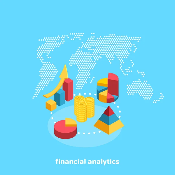 Gráficos Financieros Fondo Del Mapa Mundial Imagen Isométrica — Archivo Imágenes Vectoriales