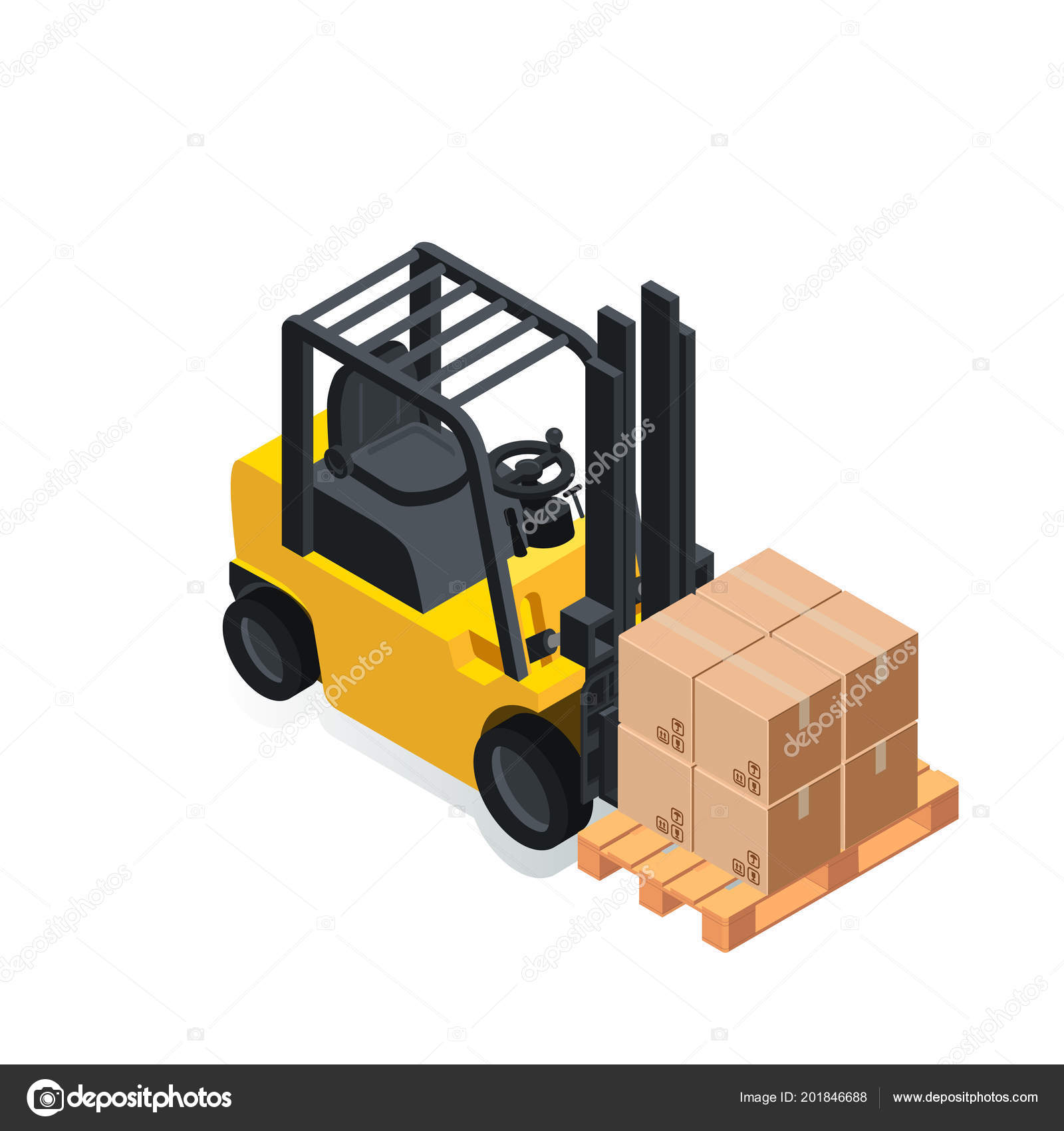 Montacargas Para Levantar Transportar Mercancías Transporte Trabajo Imagen  Isométrica Vector de stock #201846688 de ©Dilendom, image size:1600x1700