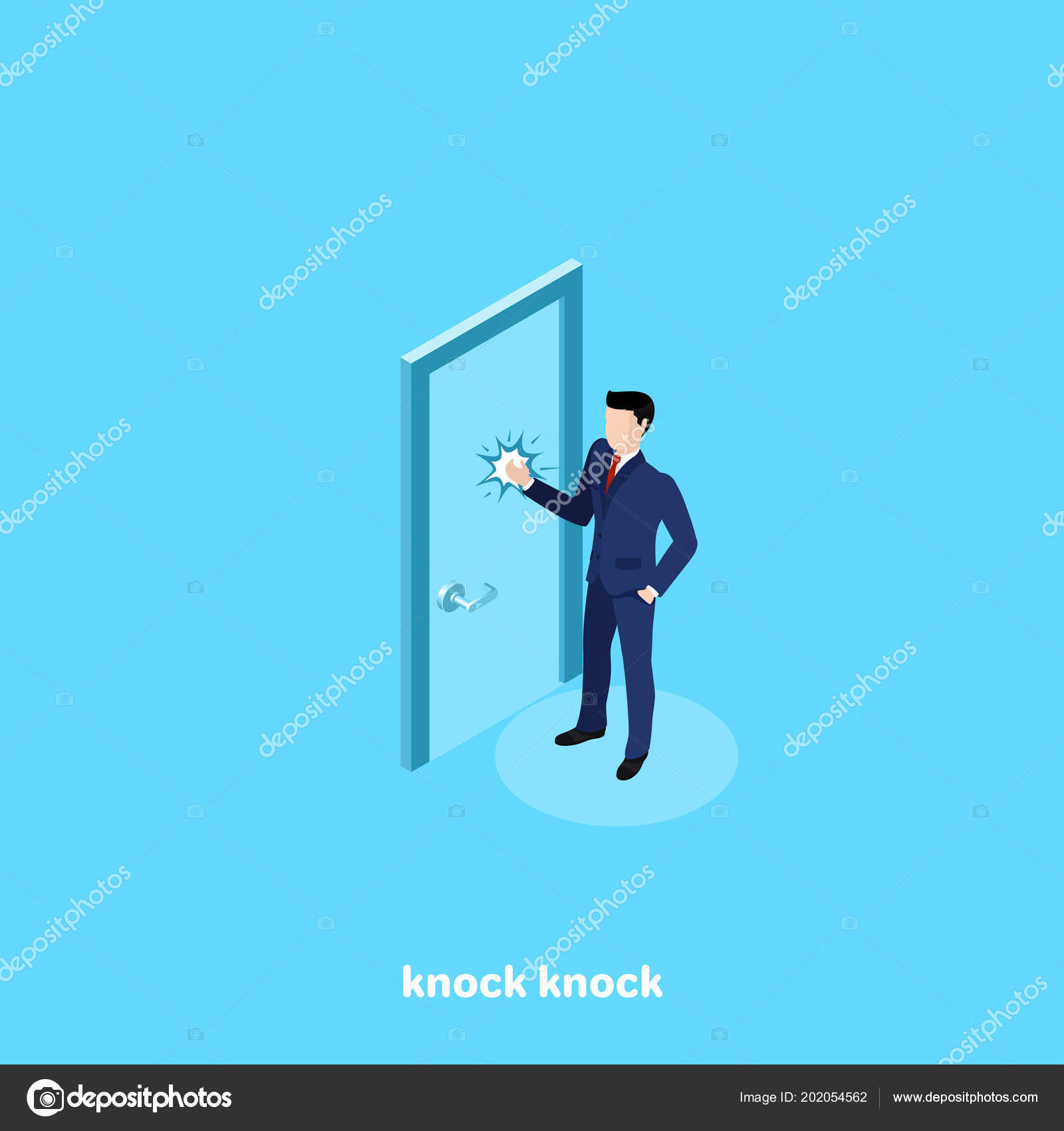 Man Business Suit Knocking Door Isometric Image Stock