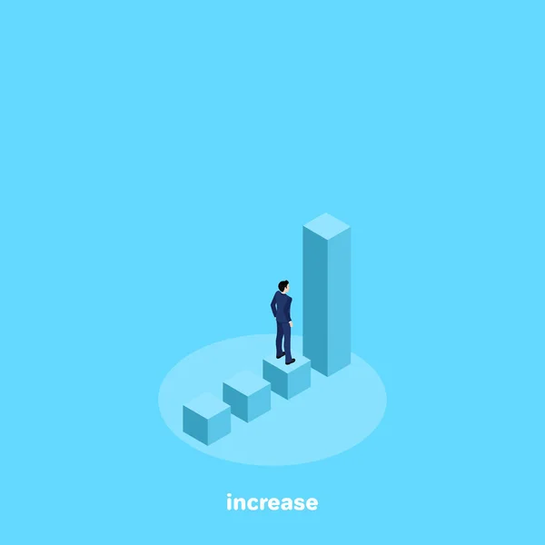 Ein Mann Businessanzug Steht Auf Einem Diagramm Vor Einer Aufsteigenden — Stockvektor