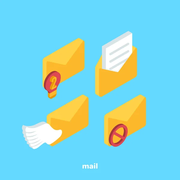 Conjunto Iconos Sobre Tema Del Correo Imagen Isométrica — Vector de stock