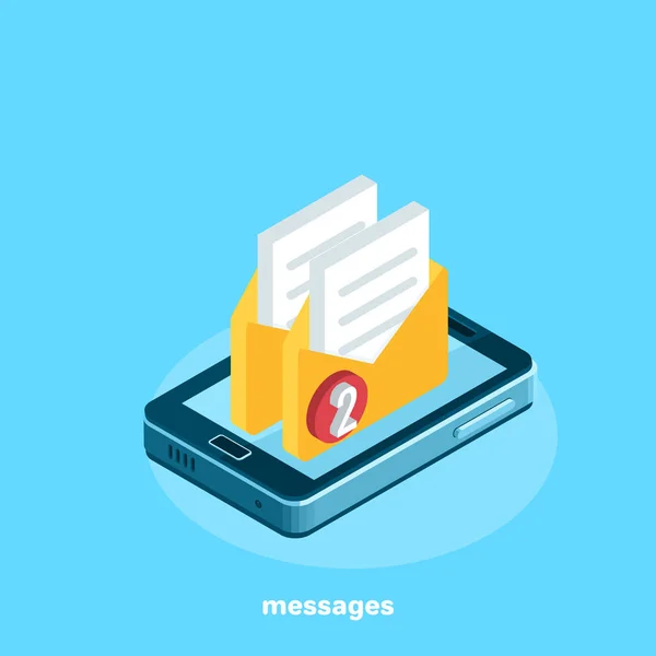 Mensagens Eletrônicas Cartas Smartphone Imagem Isométrica — Vetor de Stock