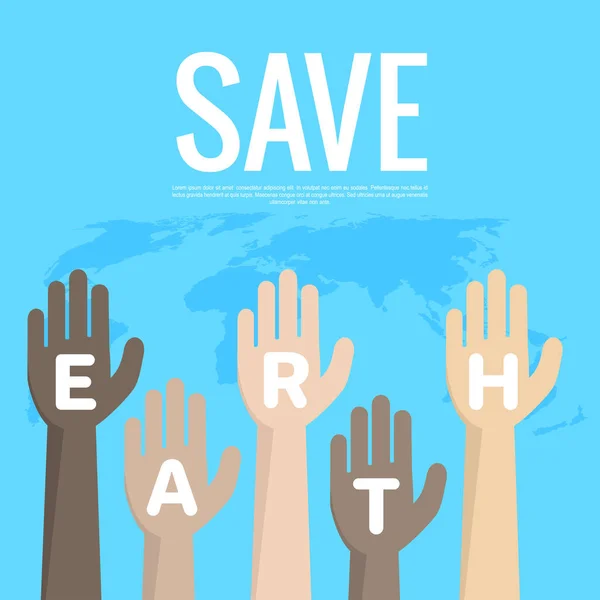 Hands Raised Inscription Earth — Stock Vector