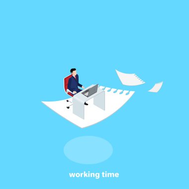 onun masasında iş elbiseli bir adam bozuk parça kağıt üzerinde uçuyordu