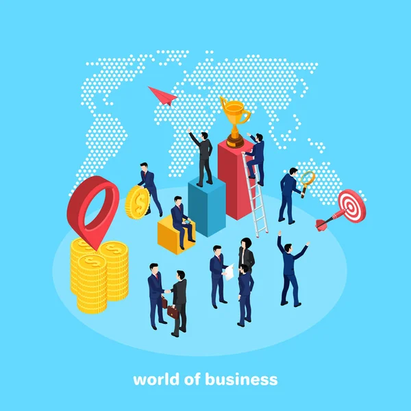 People Business Suits Perform Various Activities Related Business World Isometric — Stock Vector