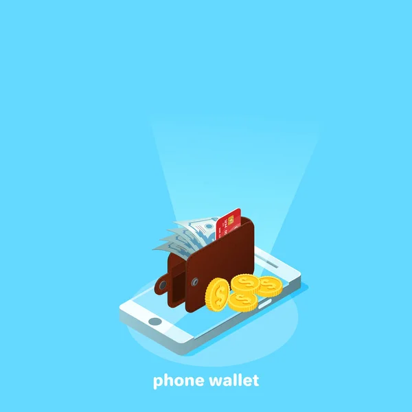 Uma Bolsa Com Dinheiro Cartão Crédito Está Tela Smartphone Uma —  Vetores de Stock