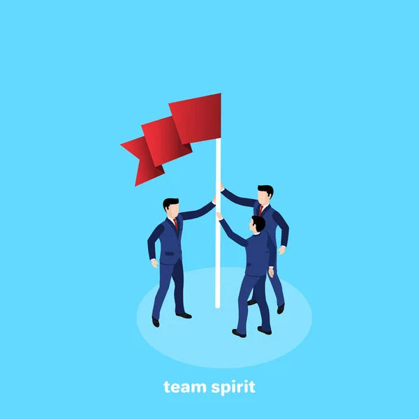 Men Business Suits Together Hold Flag Isometric Image — Stock Vector