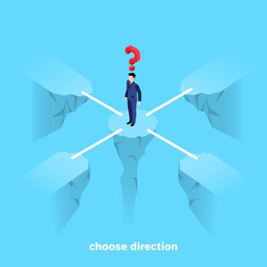 bir iş elbisesi içinde bir adam bir kaya, izometrik görüntü üzerinde duruyor