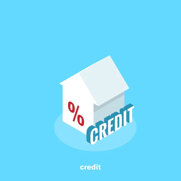 Casa Fundo Azul Crédito Palavra Imagem Isométrica —  Vetores de Stock