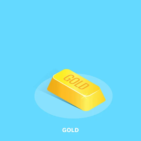 Gold Ingot Blue Background Isometric Image — Stock Vector