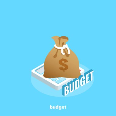 bir hesap makinesi ve bir yazıt bütçe, bir biyometrik görüntü üzerinde para ile bir kese