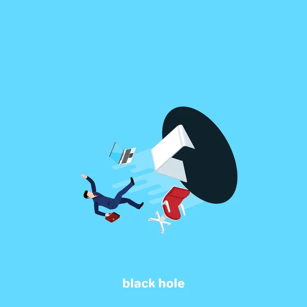 Black Hole Stramar Man Affärs Dräkt Och Kontorsmöbler Med Sin — Stock vektor
