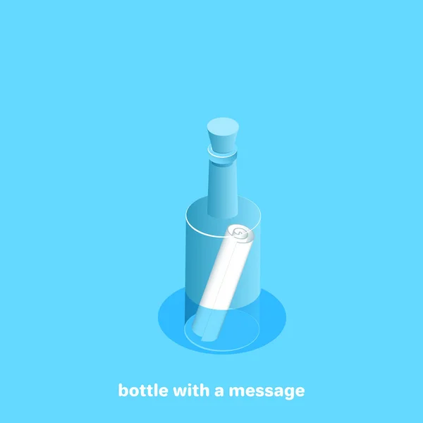 Botella Flotante Con Paquete Papel Imagen Isométrica — Vector de stock