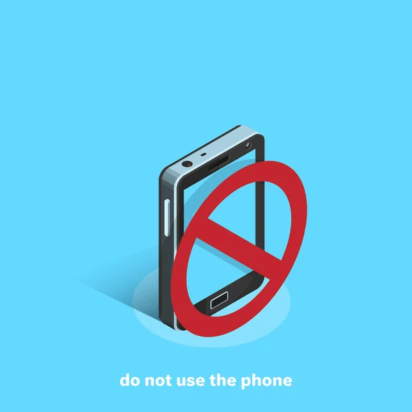 Smartphone Sobre Fondo Azul Signo Prohibición Imagen Isométrica — Archivo Imágenes Vectoriales