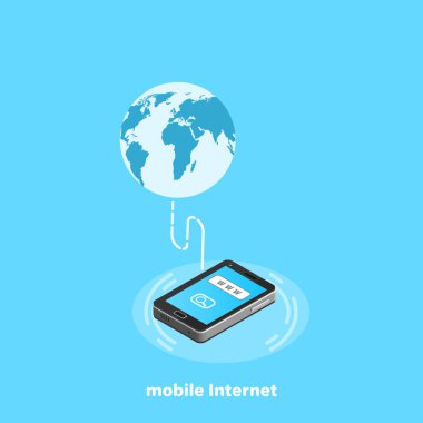 tüm dünyaya Internet üzerinden bağlı akıllı telefon, izometrik görüntü