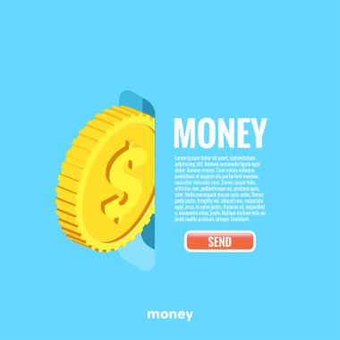 Altın sikke bir yuva ya da metin bir web düğmesi, bir isometrik görüntü ile düşüyor