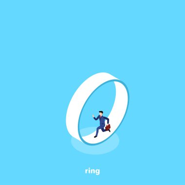 a man in a business suit runs inside a ring, an isometric image clipart
