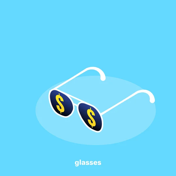 Lunettes Soleil Avec Des Icônes Dollar Sur Fond Bleu Image — Image vectorielle