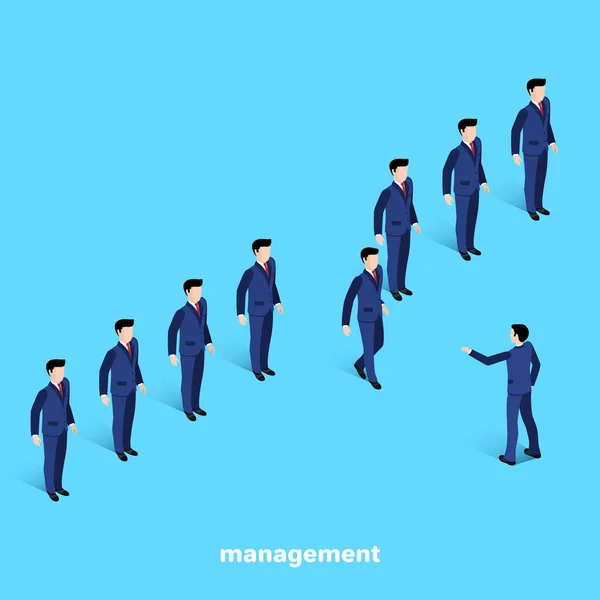 Manager Business Anzügen Auf Blauem Hintergrund Isometrisches Bild — Stockvektor