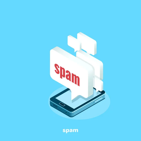 Una Gran Cantidad Mensajes Spam Través Teléfono Inteligente Imagen Isométrica — Vector de stock